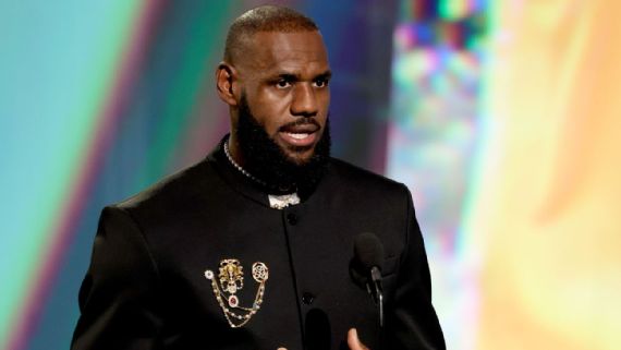 "The real question for me is: Can I play without cheating this game? The day I can't give everything on the floor is the day I'll be done," LeBron James said in his speech Wednesday night, before adding, "Lucky for you guys, that day is not today." Kevin Mazur/Getty Images